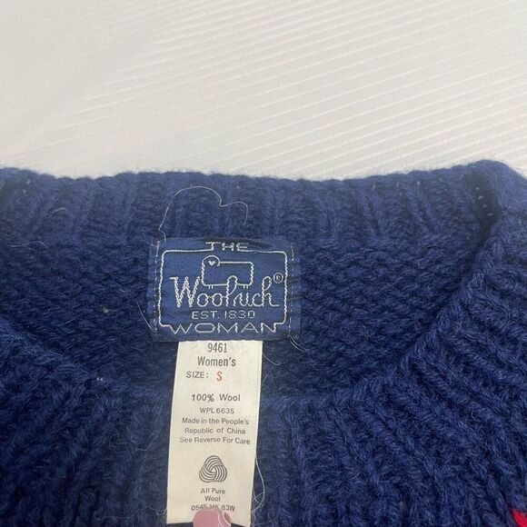 Vintage English Sheepdogs Puppies Woolrich Navy Blue Knit Wool Sweater Sz Small - Picture 4 of 9